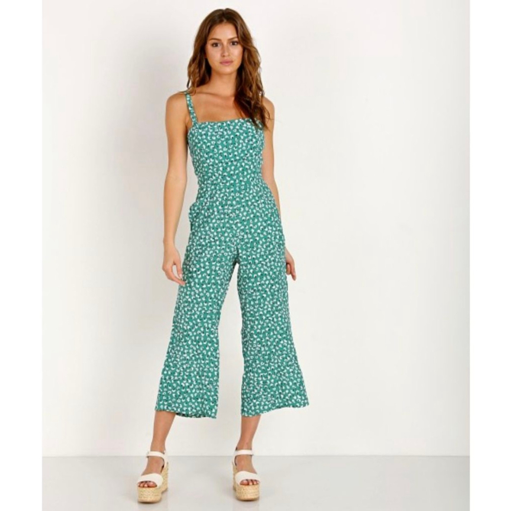 Faithfull the Brand Playa Jumpsuit Vintage Bloom Green sz 6